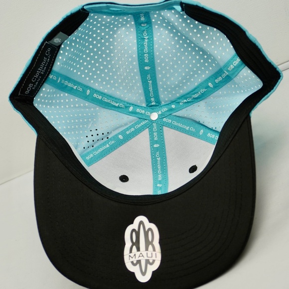 808 Clothing Co Maui Hawaii Small Islands Running Hat Mesh Turquoise Blue Black - Picture 5 of 6